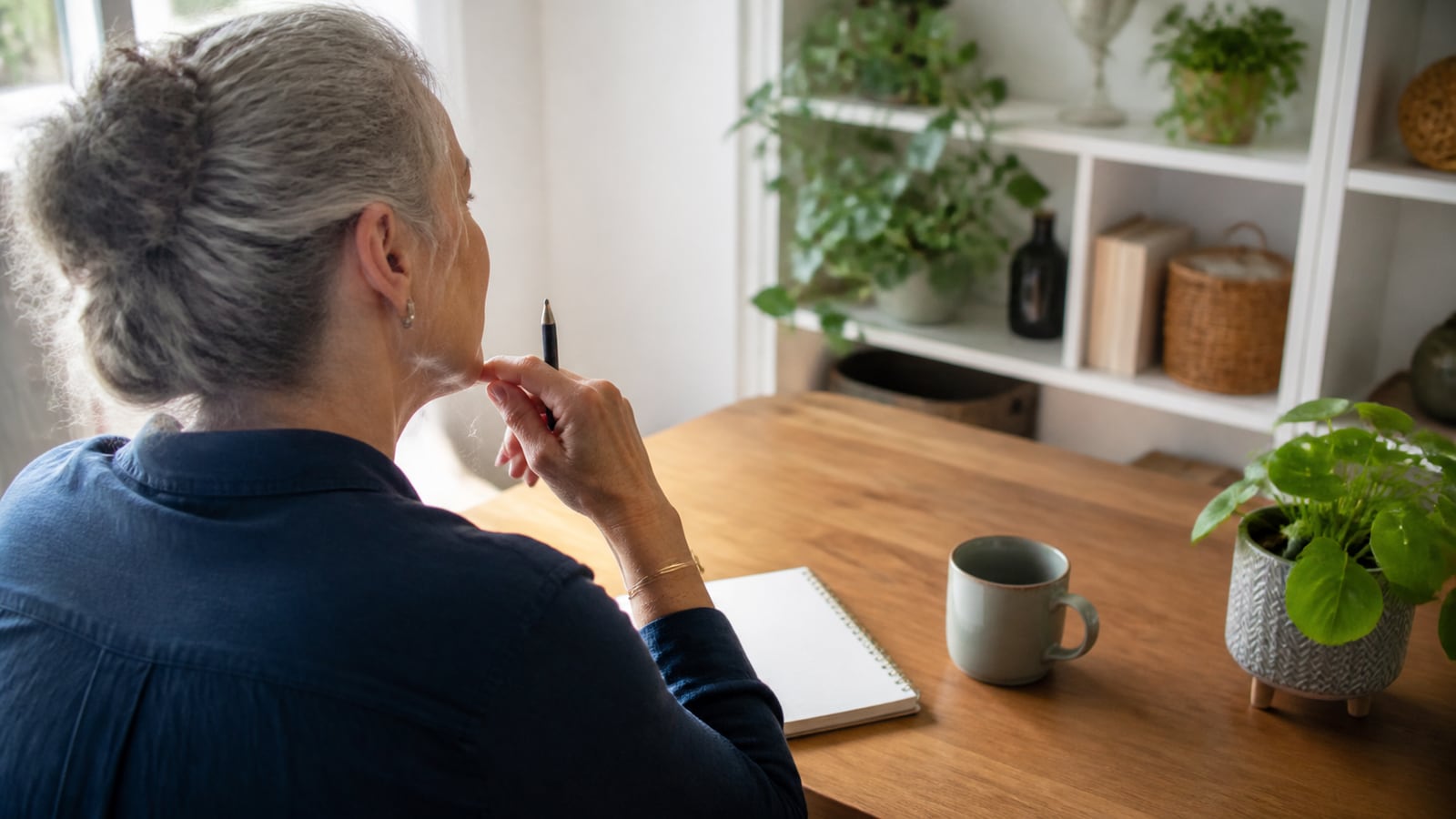 Persoon die zich rustig voorbereidt op een gesprek met een zorgverlener